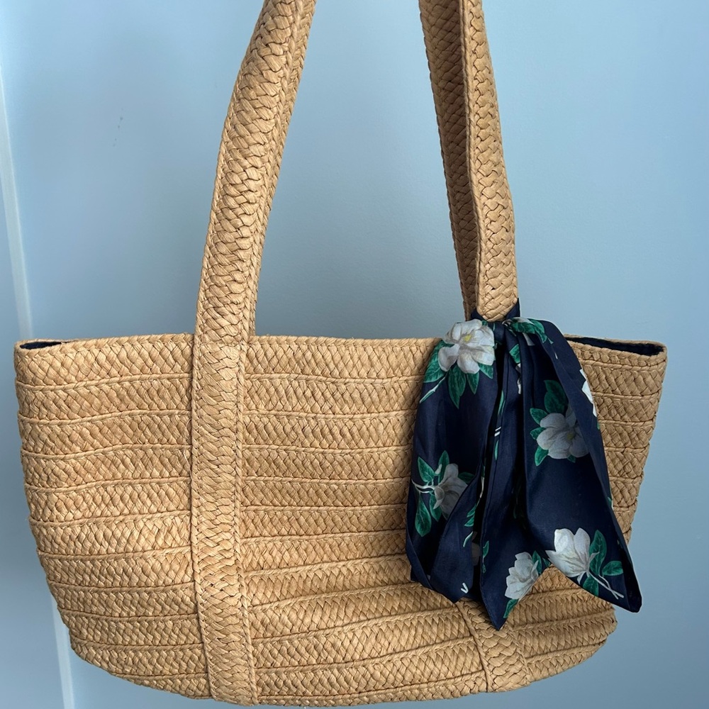 Draper James Woven Tan Tote Bag with Magnolia Scarf